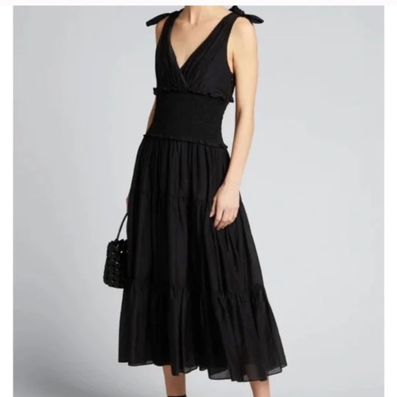 Cinq à Sept Tamar Tie‑Strap Smocked Dress – Size 4, Black - Picture 1 of 12